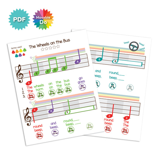*FREE* Wheels On The Bus - F Major Large Note Moveable Do Sheet Music